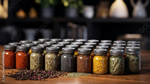 Kitchen Counter With Assorted Spices and Herbs © Naqash