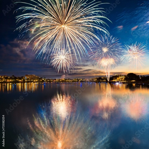 fireworks celebration over a lake © Simply Mary