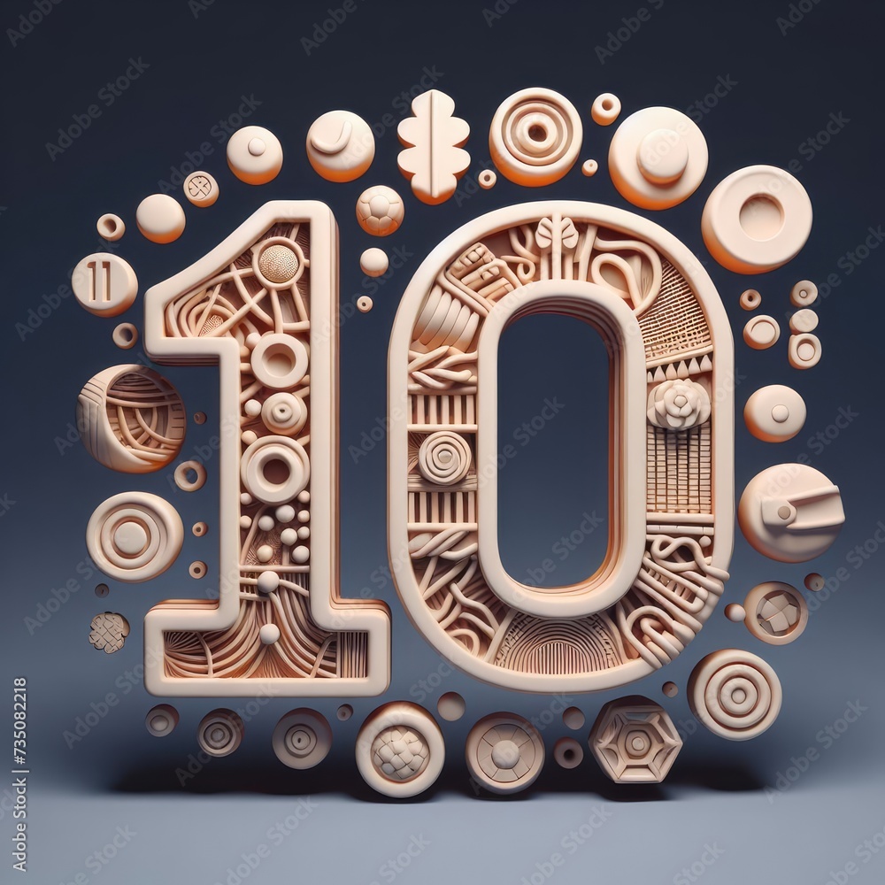 Social media style number ten text design. 3D minimalist clay number text design. Social media style number ten text design. 3D minimalist clay number text design.