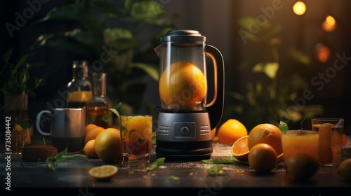 Blender Filled With Oranges on Table