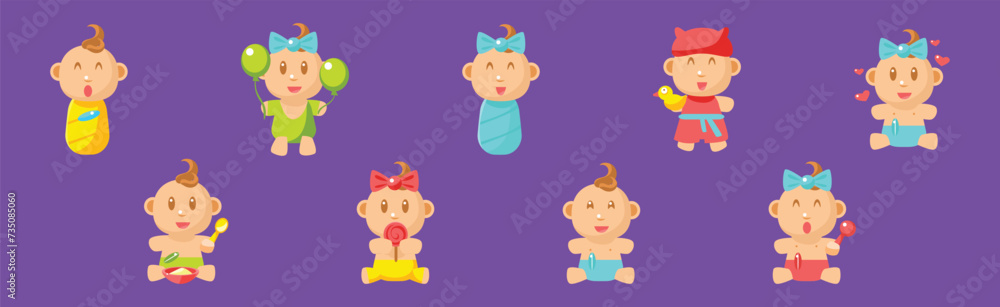 Cute Little Baby and Newborn Child Vector Set Cute Little Baby and Newborn Child Vector Set