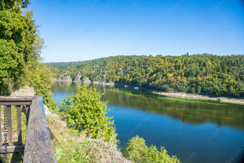 Fototapeta premium Beautiful landscape of the Vltava River and the forest near Zvikov Castle, Czech