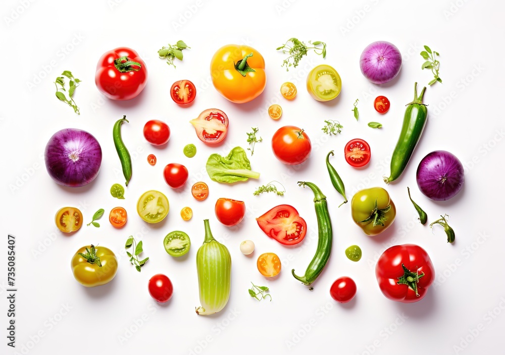 close up of various vegetables isolated on white close up of various vegetables isolated on white