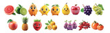Joyful Fruit Characters and Realistic Fruits: A Colorful Assortment and Natural Fruits in a Vibrant