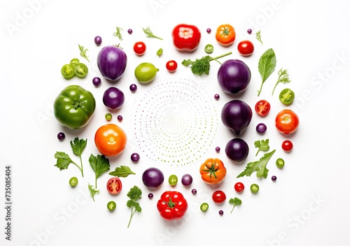 circular frame of various vegetables on white background