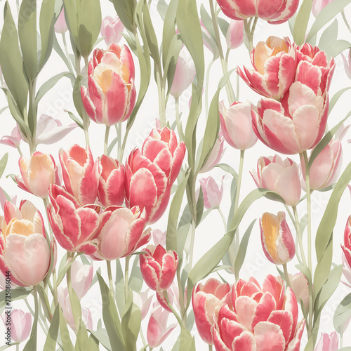 Water color paint of tulips seamless pattern.