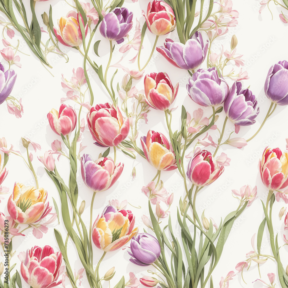 Water color paint of tulips seamless pattern.