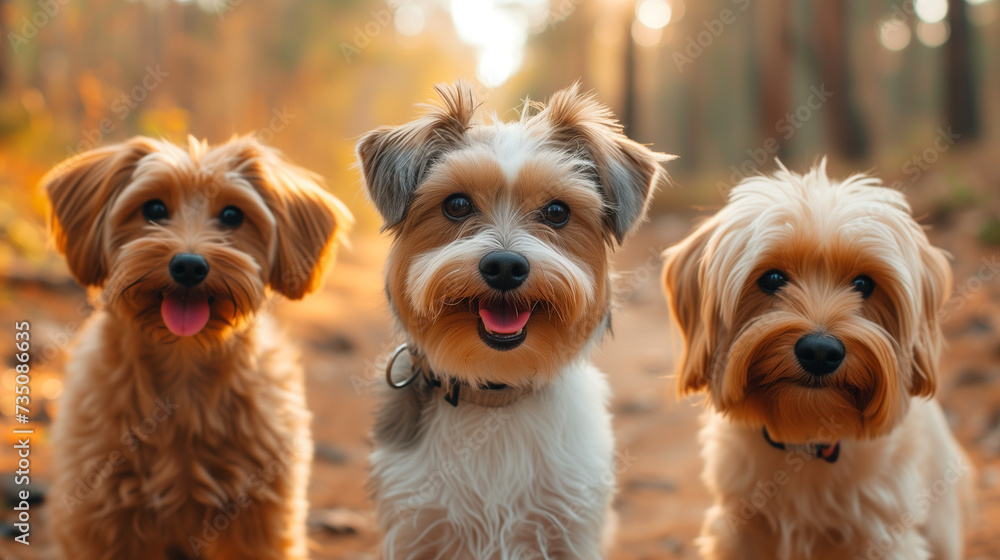 cute happy the dogs sit side by side on the spring green grass and look loyally up at their owner. happy dogs running towards viewer nature. adorable small dogs playing outdoors together. cute happy the dogs sit side by side on the spring green grass and look loyally up at their owner. happy dogs running towards viewer nature. adorable small dogs playing outdoors together.