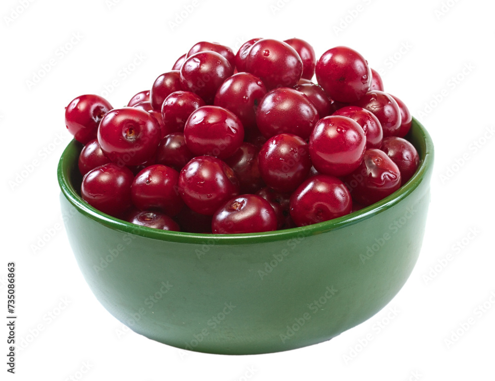 Bowl with ripe cherries. Isolated on a white background. Bowl with ripe cherries. Isolated on a white background.