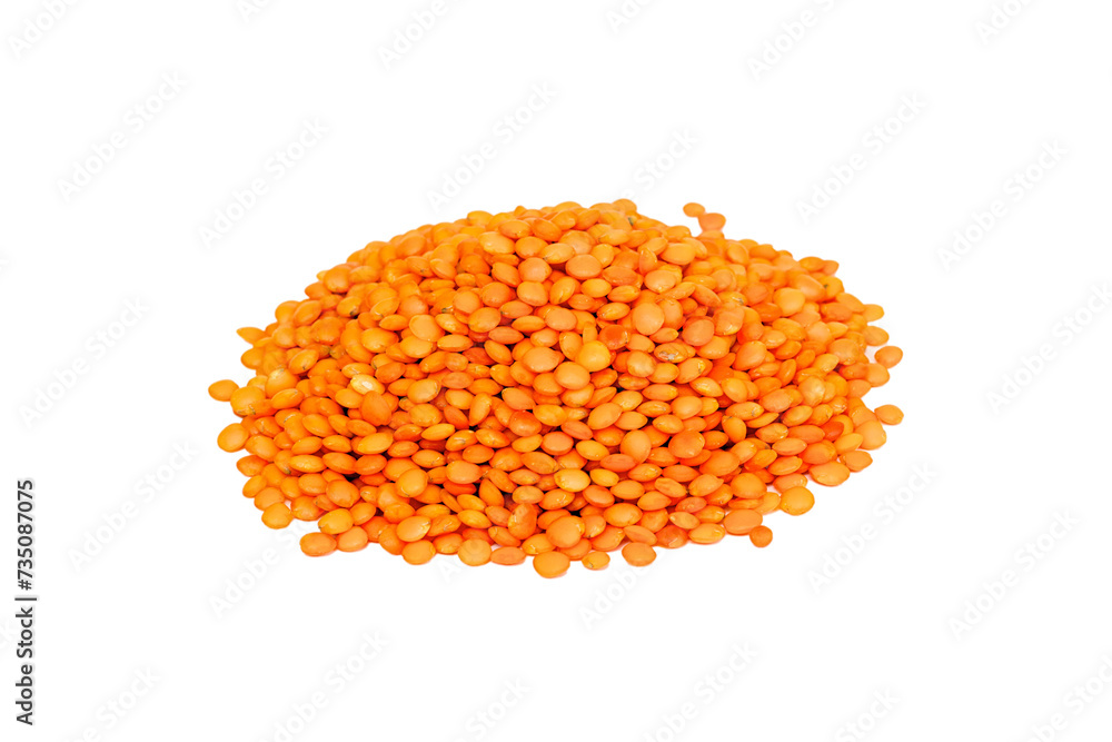 Heap of raw red lentils isolated on white background Heap of raw red lentils isolated on white background