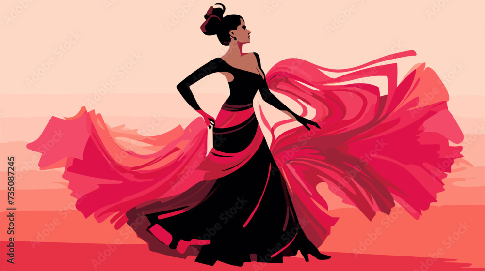 Abstract flamenco dancer with dramatic lines  symbolizing the intensity and emotion in flamenco. simple Vector Illustration art simple minimalist illustration creative - obrazy, fototapety, plakaty 