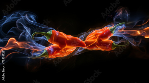 Fiery and Cool Conceptual Art of a Red Hot Chili Pepper with Smoke and Flames