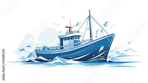 Abstract fishing boat with waves representing aquaculture and fisheries. simple Vector Illustration art simple minimalist illustration creative