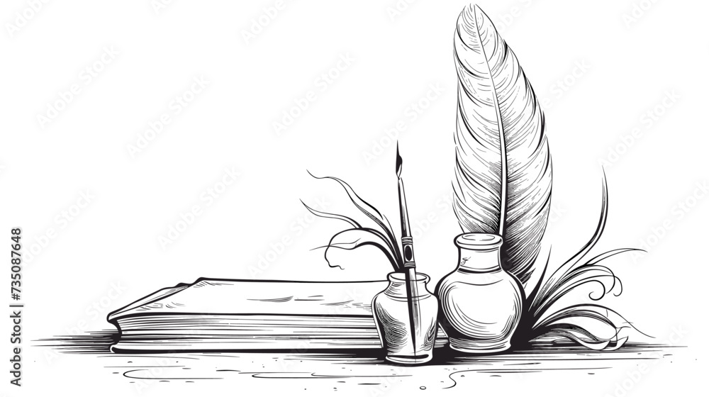 Abstract quill pen and inkwell representing the tradition and heritage ...