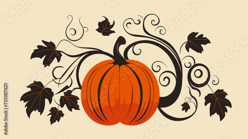 Abstract pumpkin with vines and leaves  symbolizing harvest and autumn in agriculture. simple Vector Illustration art simple minimalist illustration creative