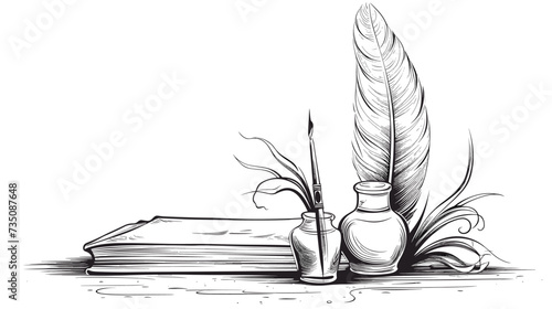 Abstract quill pen and inkwell  representing the tradition and heritage of academia. simple Vector Illustration art simple minimalist illustration creative