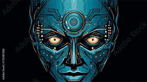 Abstract robotic face with digital eyes  representing the visual perception and recognition capabilities of AI. simple Vector Illustration art simple minimalist illustration creative