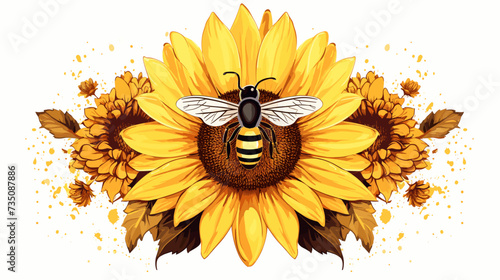 Abstract sunflower with a bee  symbolizing pollination and biodiversity in farming. simple Vector Illustration art simple minimalist illustration creative