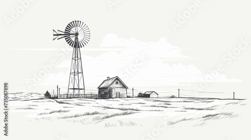 Farm windmill with spinning blades  symbolizing renewable energy in agriculture. simple Vector Illustration art simple minimalist illustration creative