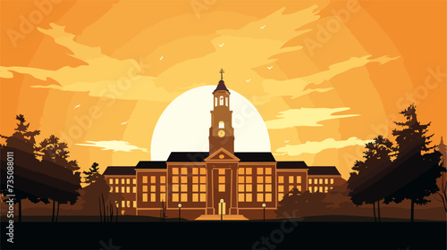 University building silhouette against a sunrise or sunset  symbolizing the dawn of knowledge. simple Vector Illustration art simple minimalist illustration creative