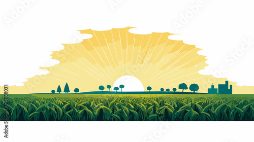 Sun rising over a row of crops  symbolizing the importance of sunlight in agriculture. simple Vector Illustration art simple minimalist illustration creative