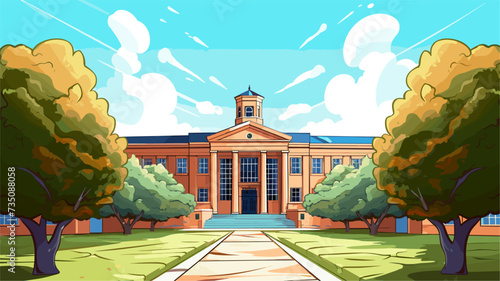 University building with a pathway leading towards it  representing the journey of learning. simple Vector Illustration art simple minimalist illustration creative