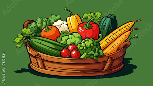Abstract basket of fruits and vegetables  illustrating the variety of produce in agriculture. simple Vector Illustration art simple minimalist illustration creative