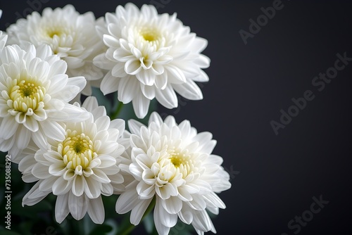 Elegant mourning background featuring a white chrysanthemum flower on dark backdrop  providing space for text tribute.