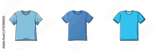 Group of Three Blue Colored Shirts on White Background. Cartoon Vector