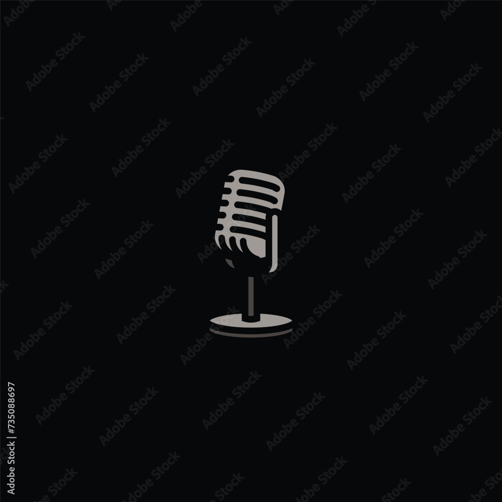 Original vector illustration. The contour icon of a retro studio microphone. A design element.