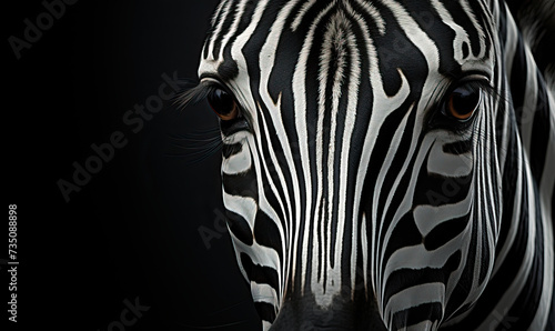 Image of a zebra s face on a black background.