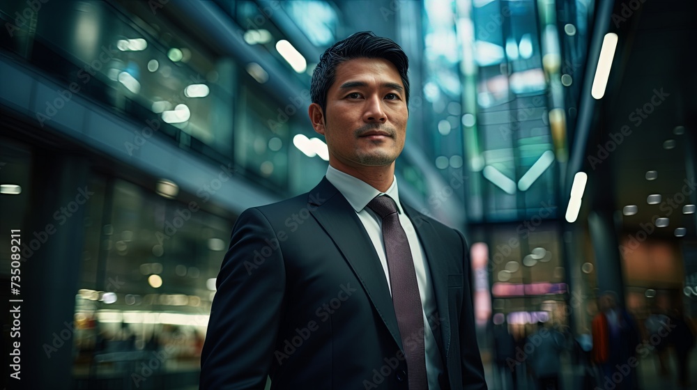 Naklejka premium Portrait of Japanese businessman in business district