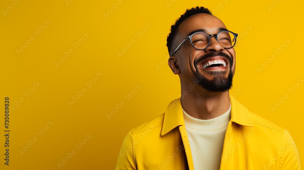 Fototapeta premium Smiling man on yellow background