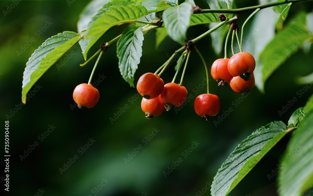 Ripe Organic Berries Hanging From a Green Branch