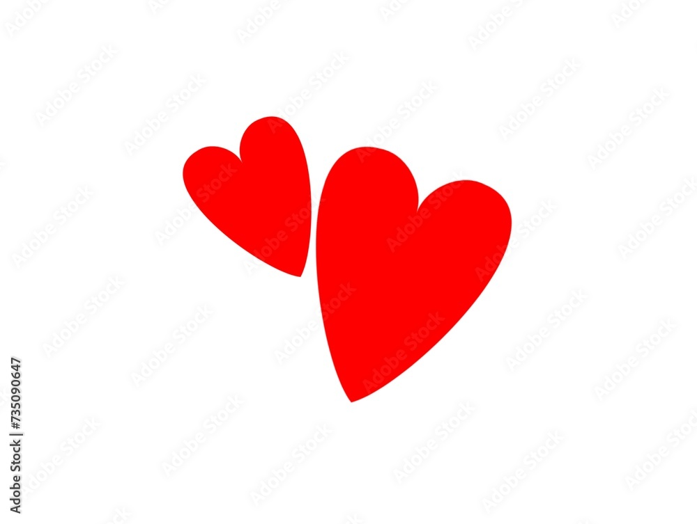 2Red Hearts on white background. 