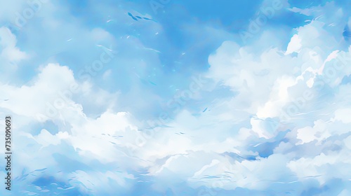 Watercolor vector illustration of blue sky and clouds photo
