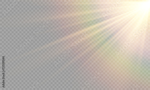 Light Vector with Sun Glare. Sun, Sunrays, and Glare in PNG Format. Gold Flare and Glare. 