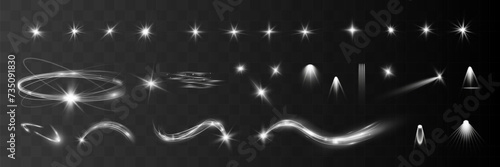 Light white wave and spotlight shine effect,glow line sparkle shine. Silver white wavy effects.	
