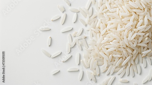 rice grains isolated on white background. Top view. Flat lay photo