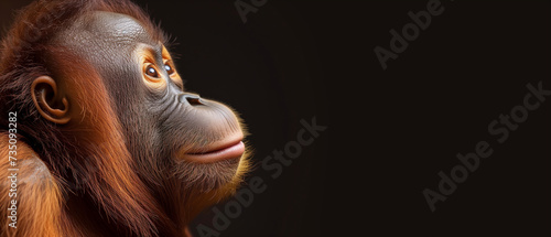 orang-utan on solid background, banner with copy space