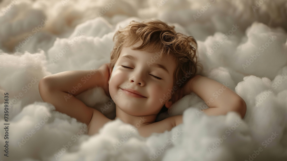 Cute boy sleeping on the cloud. Cute boy sleeping on the cloud.