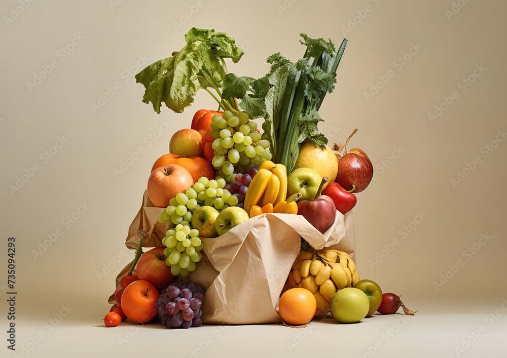 brown shopping tote bag filled with various fresh vegetables and fruit