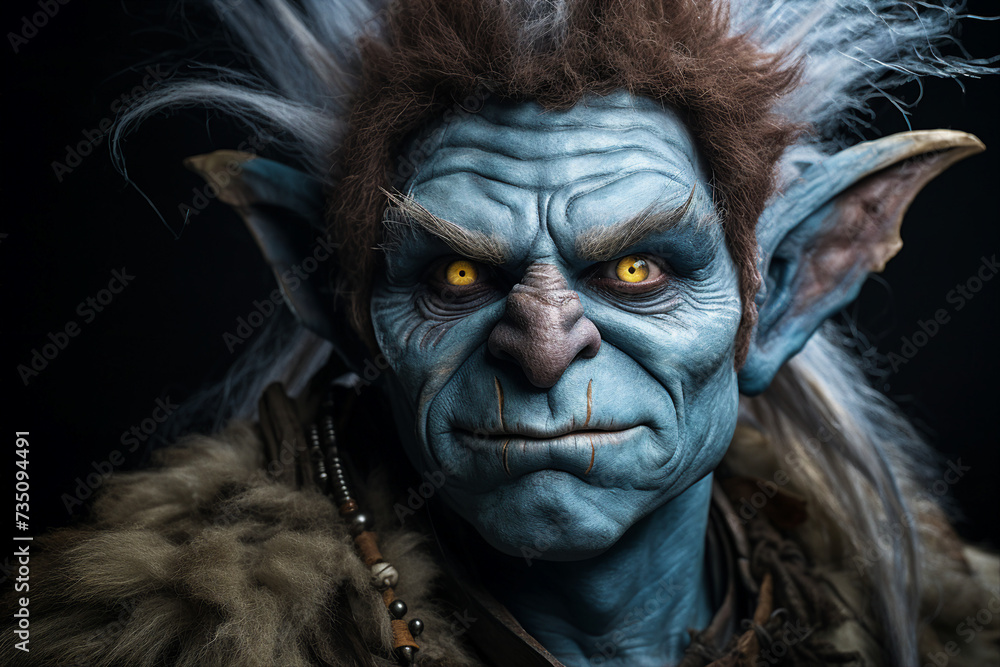 Digital generative ai collage of evil scary ogre costume for fan festival
