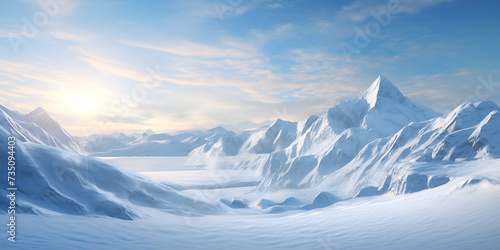 Snow covered mountains in the background Snowy landscape with mountains and clouds in the background Ai Generative