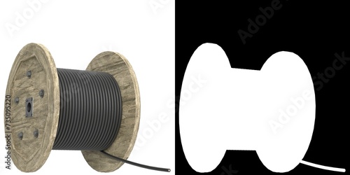3D rendering illustration of a wooden coil of electric cable