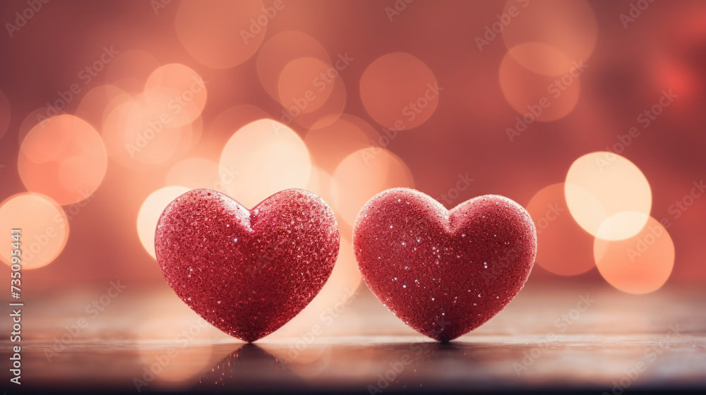 Valentine Day card background with glowing shiny hearts and bokeh, holiday concept Valentine Day card background with glowing shiny hearts and bokeh, holiday concept