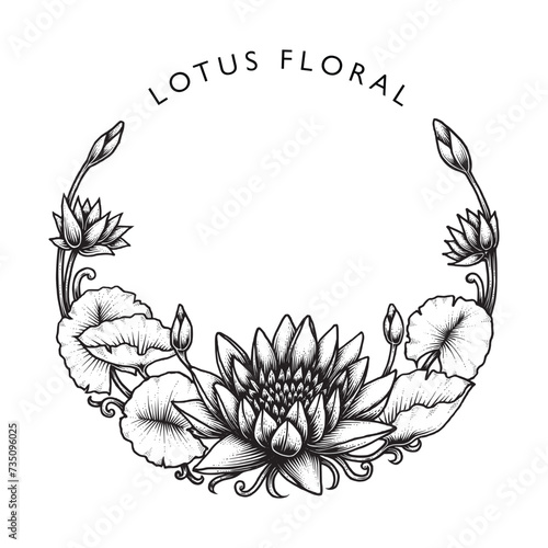 Lotus Flower Floral Frame, Botanical IIllustration, Isolated Vector