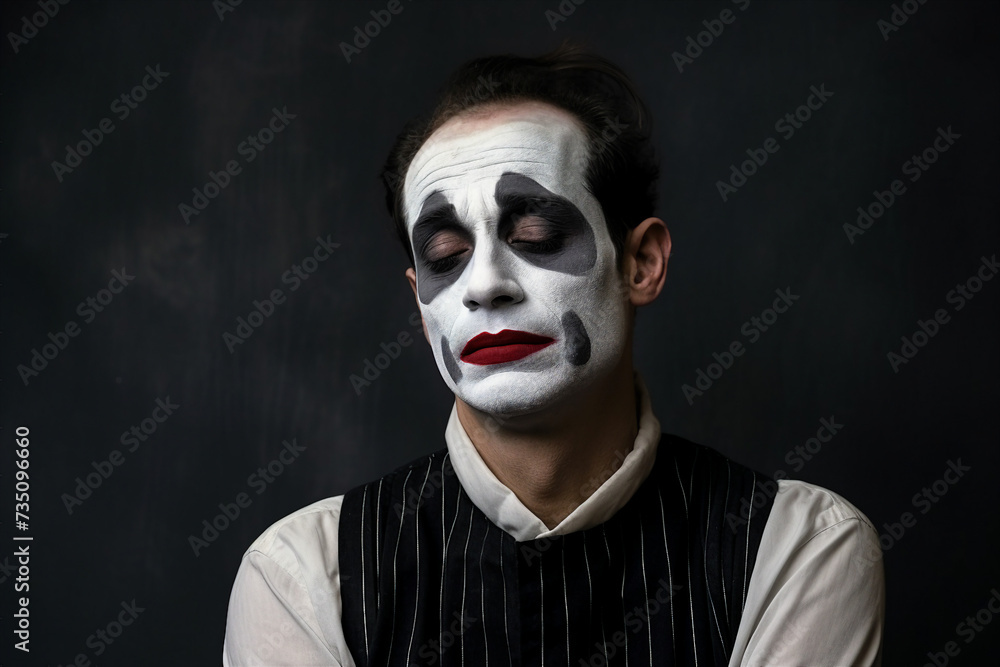 Scary circus worker with frightening facial make up Generative IA picture Scary circus worker with frightening facial make up Generative IA picture