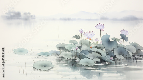 lotus flowers, Chinese Ink wash painting