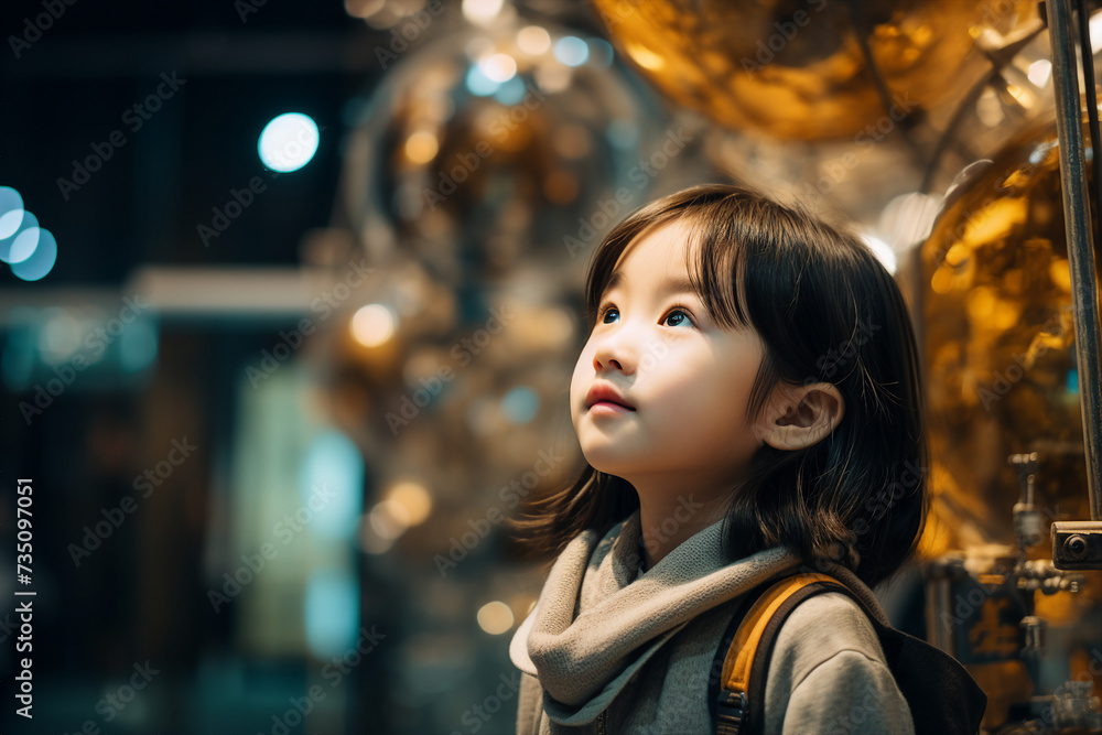 Young child student at space center learning history generative ai Young child student at space center learning history generative ai